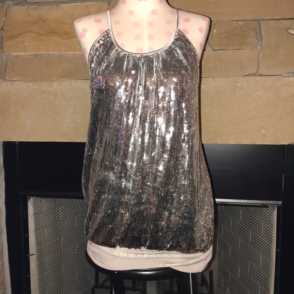 BEBE silver sequin bubble dress